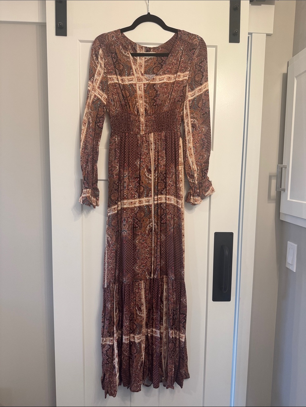 Altar'd State Brown Paisley Long Sleeve Maxi Dress